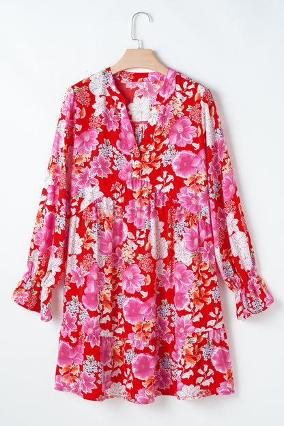 Floral V-Neck Ruffle Mini Dress