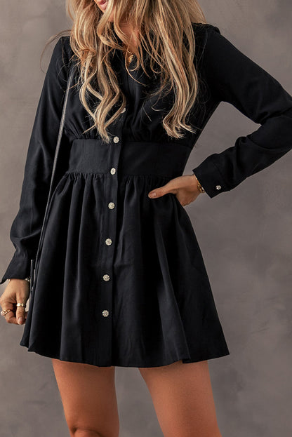 Cinched Waist Buttoned Mini Dress