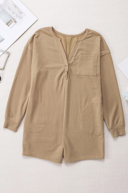 Ribbed V-Neck Long Sleeve Romper