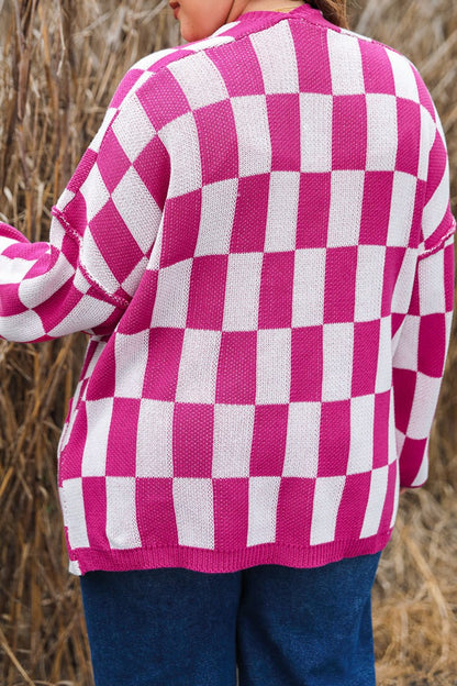 Plus Size Checker Open Front Cardigan