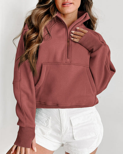 Half Zip Thumbhole Sleeve Sweatshirt