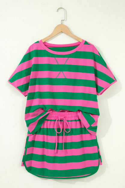 Stripe Dolman Tee & Drawstring Skort Set