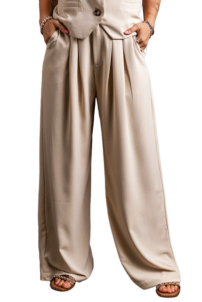 Pleated Wide Leg Pocketed Pants