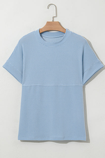 Solid Corded Knit Mock Neck T-Shirt