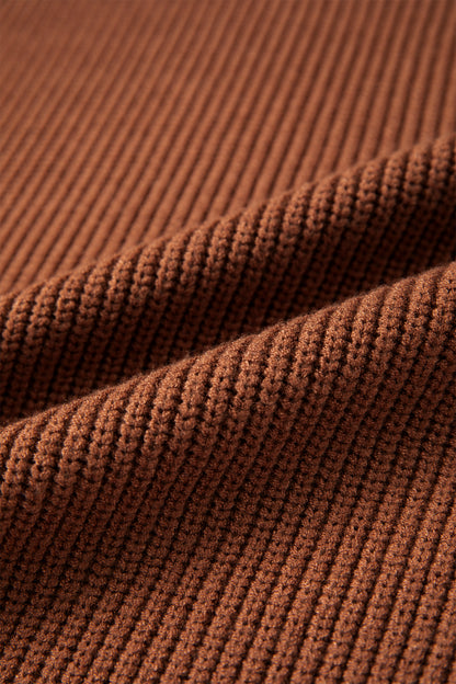 Exposed Hem Drop Shoulder Ribbed Knit Sweater