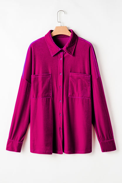 Velvet Drop Shoulder Buttoned Shirt Plus Size