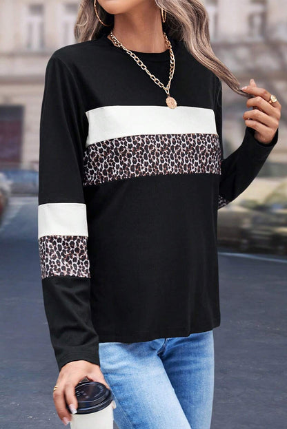 Colorblock Leopard Crewneck Tee