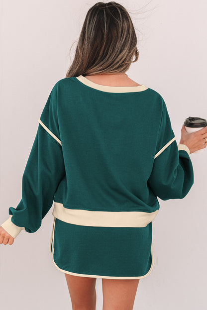 Colorblock Long Sleeve Top and Skort Set