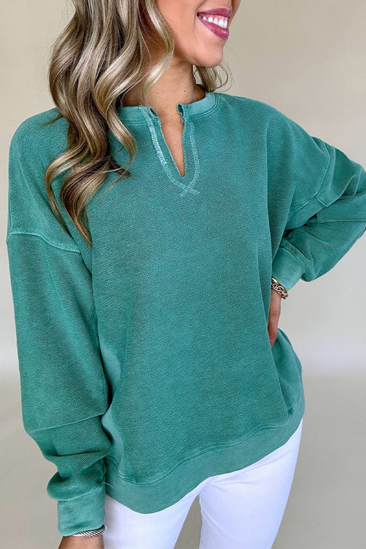 Solid Notched Neck Sweatshirt