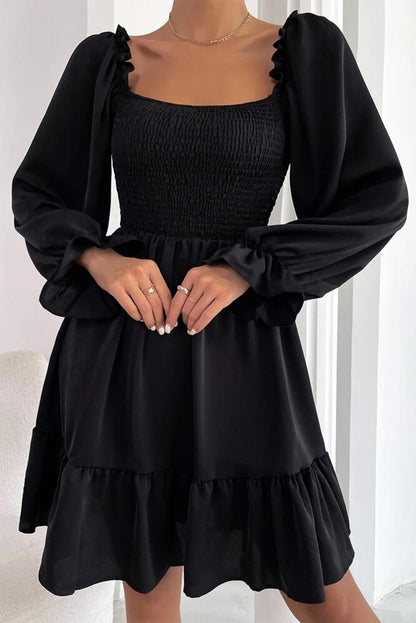 Smocked Ruffle Puff Sleeve Dress