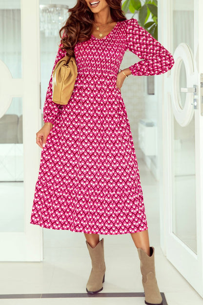 Geometric Long Sleeve Midi Dress