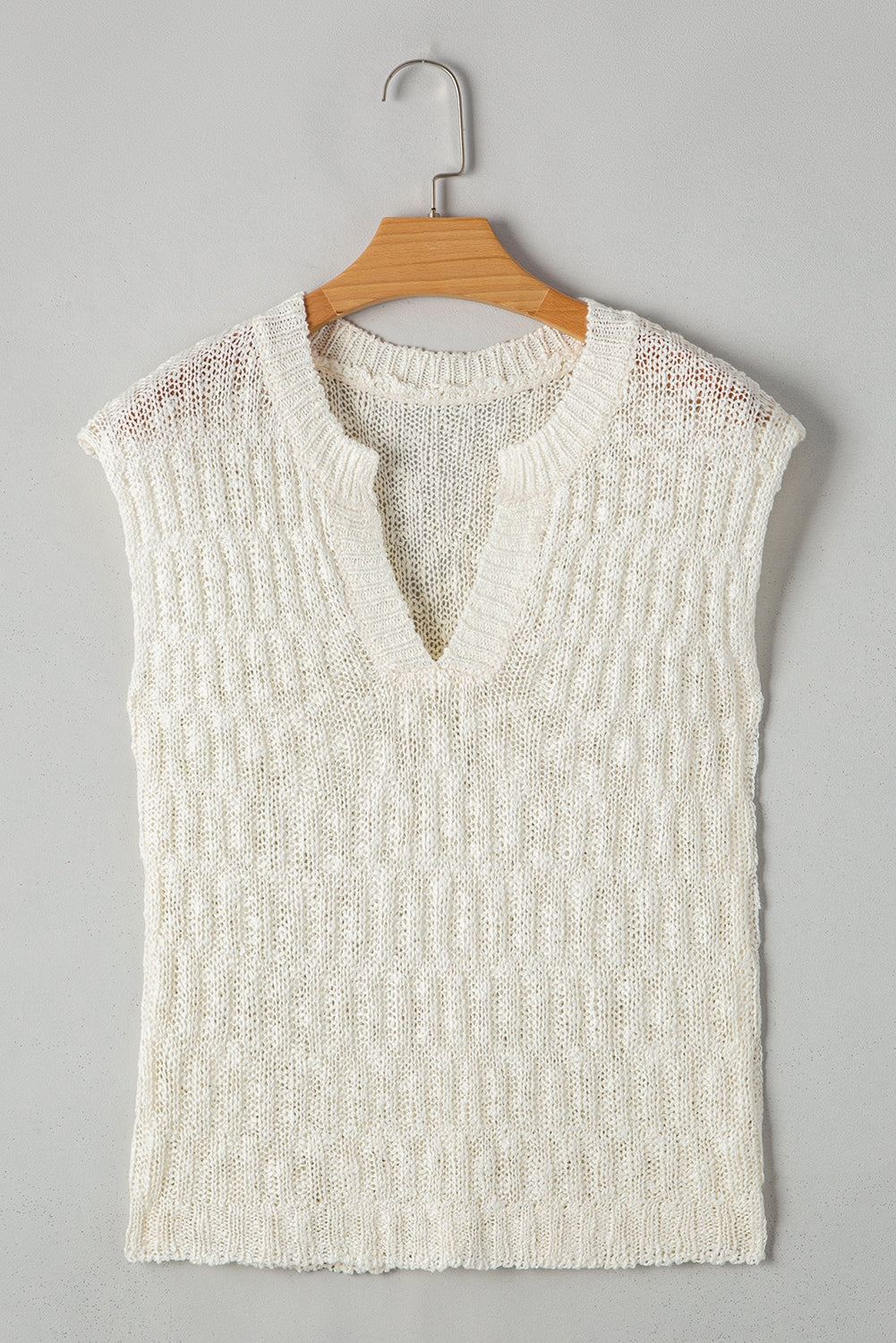 Solid Notched V-Neck Short Sleeve Knit Top
