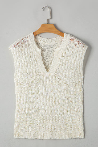 Solid Notched V-Neck Short Sleeve Knit Top