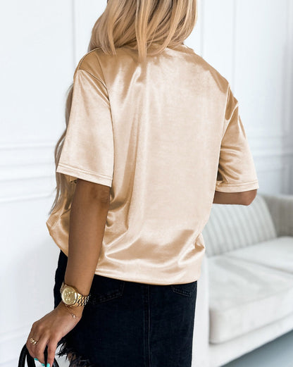 Satin Short Sleeve Pocketed T-Shirt