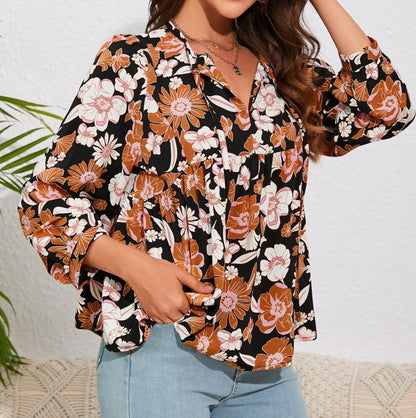 Floral Shirring Babydoll Top