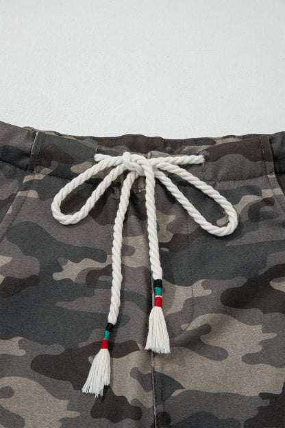 Camo Side Stripe Panel Drawstring Pants