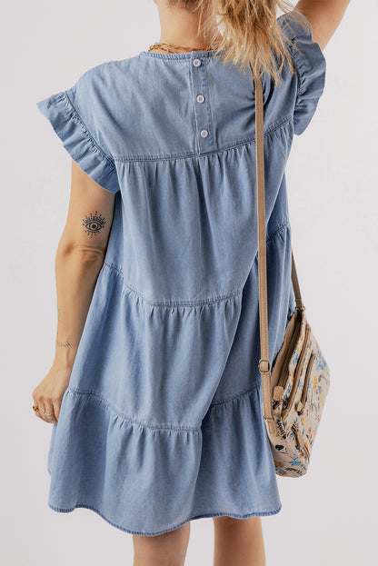 Denim Ruffle Short Sleeve Dress