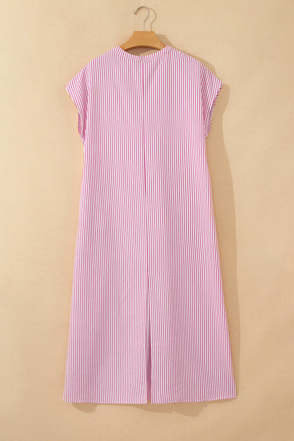 Stripe Frilled Half Buttoned Maxi Dress