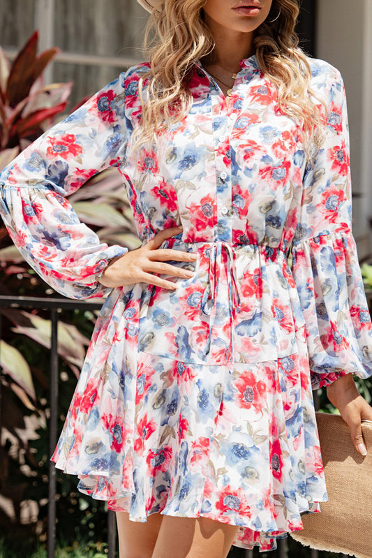 Floral Long Sleeve Buttoned Dress