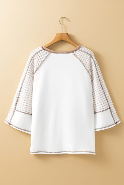 Stripe Patchwork 3/4 Raglan Sleeve Top