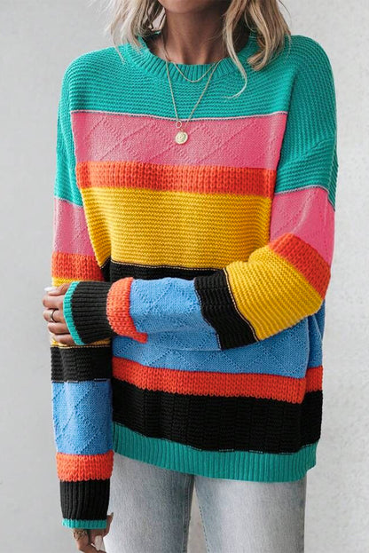 Colorblock Textured Drop Shoulder Sweater