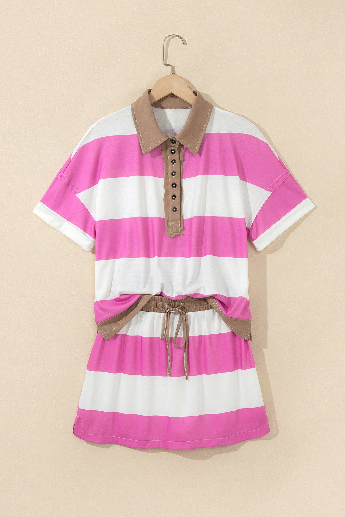 Stripe Raw Edge Polo Tee & Mini Skort Set