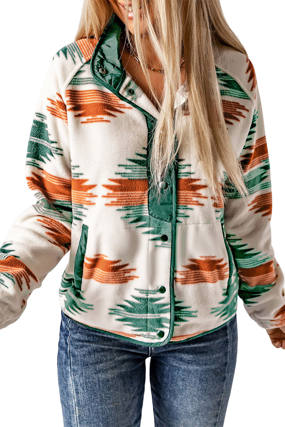 Aztec Fleece Snap Buttoned Jacket