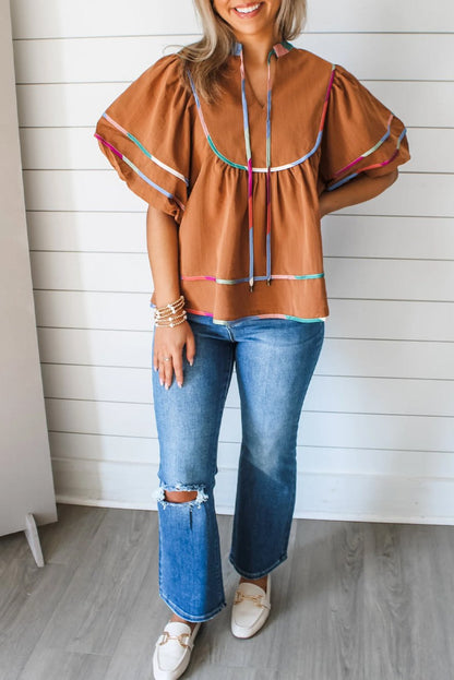 Contrast Trim Short Sleeve Blouse