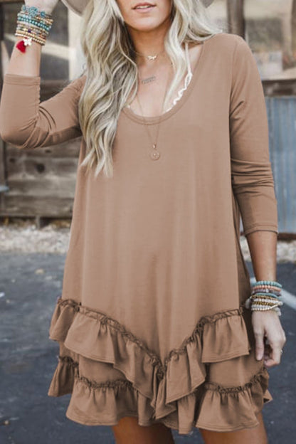 Ruffle Hem Long Sleeve Mini Dress