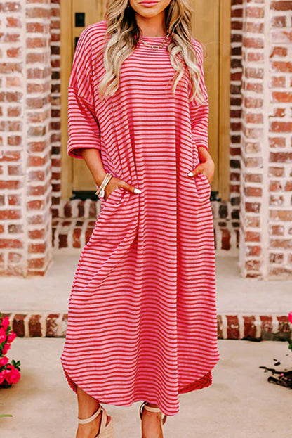 Stripe 3/4 Sleeve T-Shirt Dress