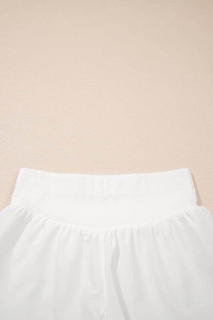Solid Ribbed Patchwork High Waist Athletic Shorts