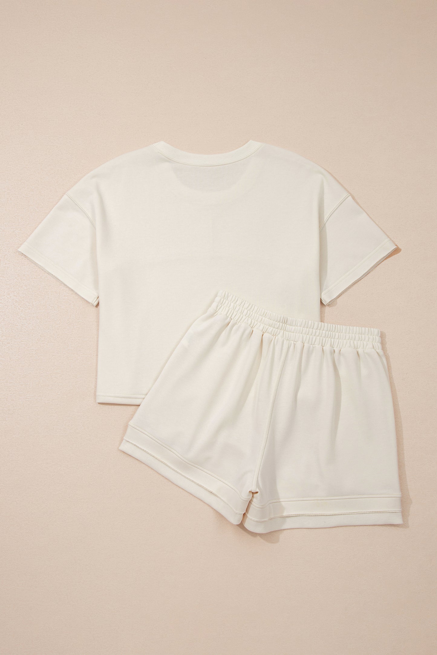 Solid Textured Raw Edge Top and Short Set