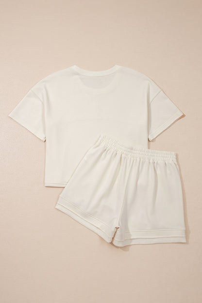 Solid Textured Raw Edge Top and Short Set