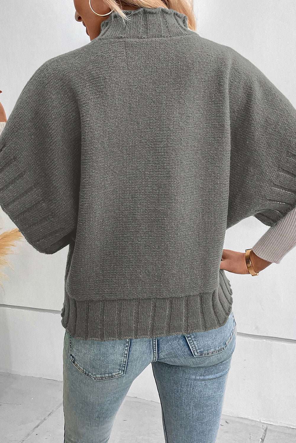 Mock Neck Batwing Sleeve Sweater