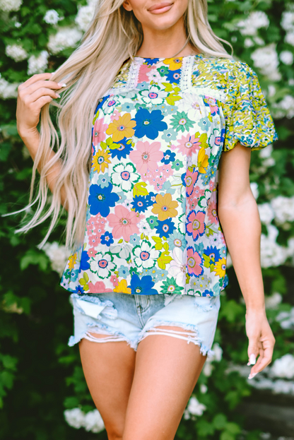 Floral Bubble Sleeve Blouse