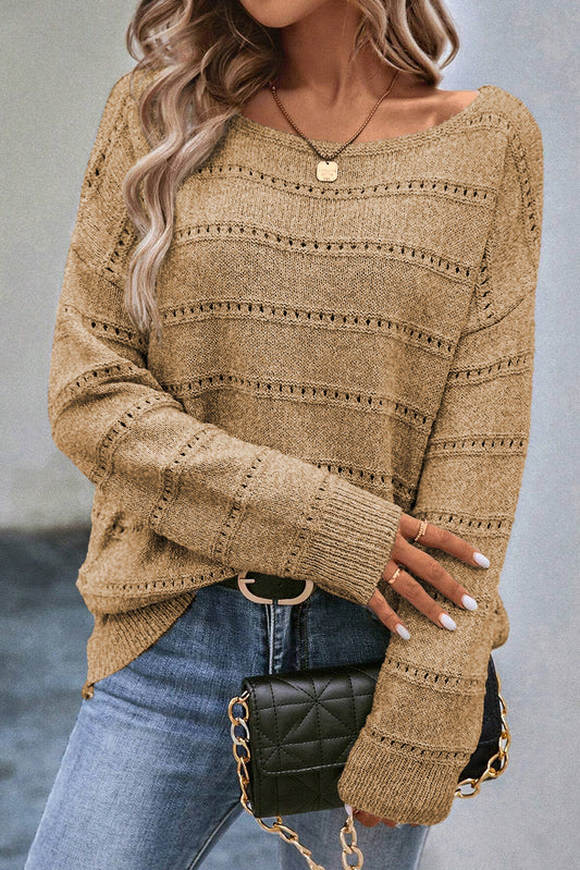 Pointelle Knit Boatneck Sweater