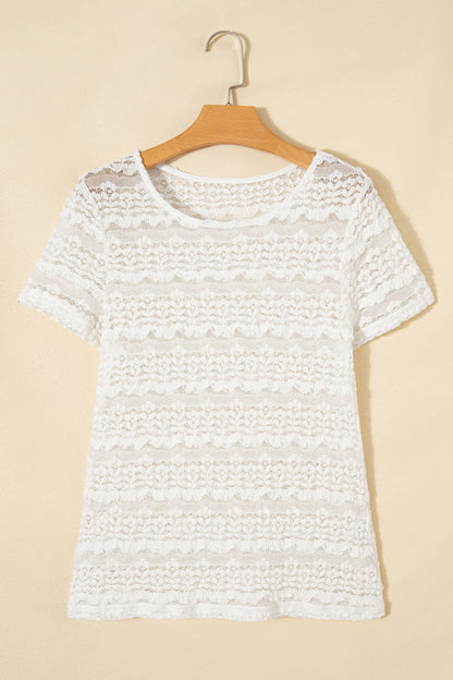 Solid Sheer Lace Short Sleeve Top