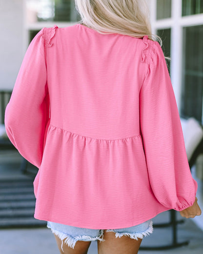 Babydoll Puff Sleeve V-Neck Blouse