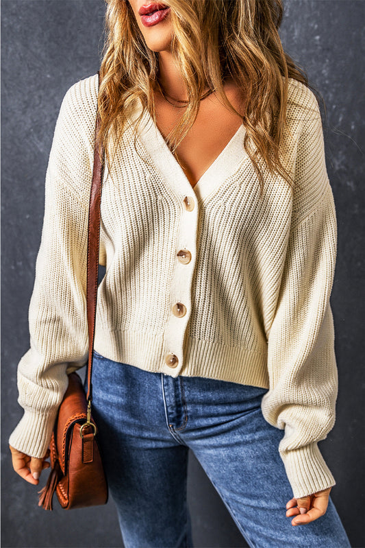 Button Front V-Neck Sweater Cardigan