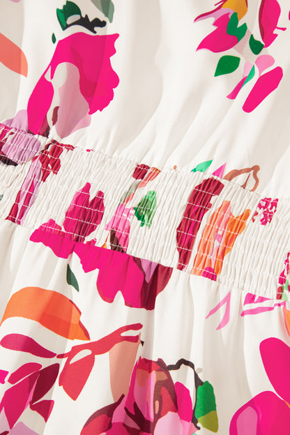 Plus Size Floral Ruffle Sleeve Buttoned Midi Dress