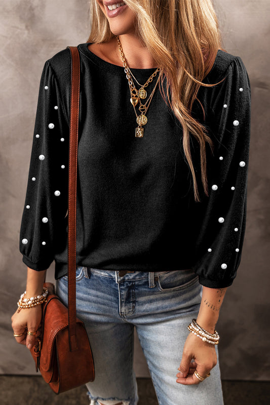 Pearl Beaded 3/4 Sleeve T-Shirt