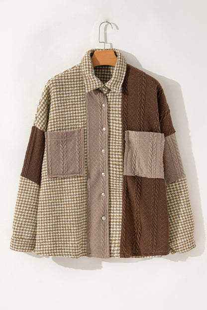 Houndstooth Cable Knit Patchwork Shacket