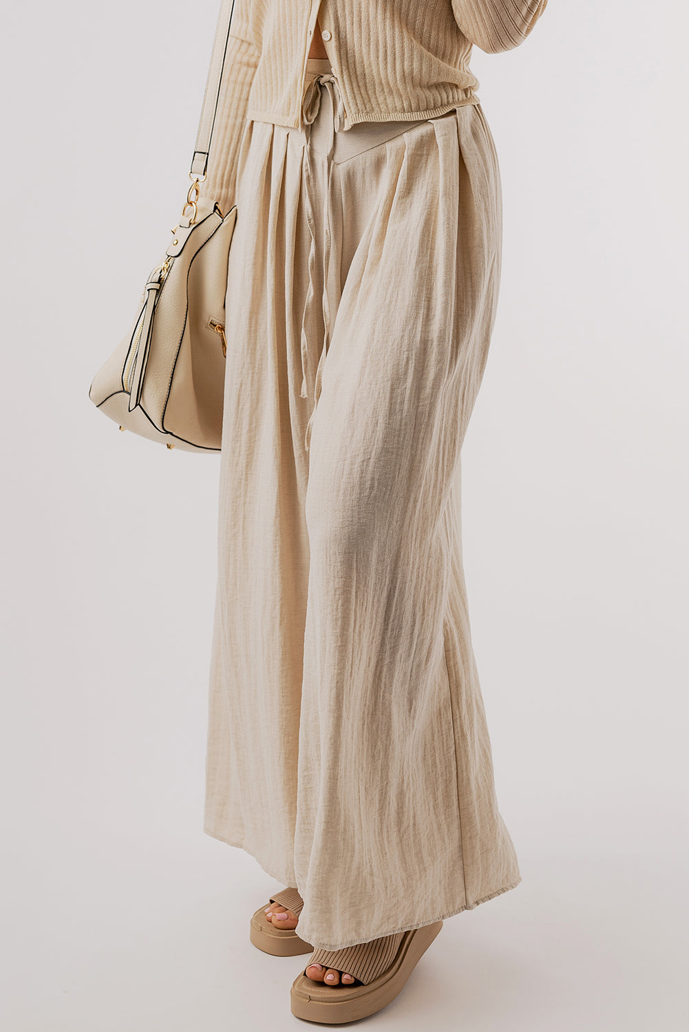 Pleated Drop Waist Wide Leg Pants