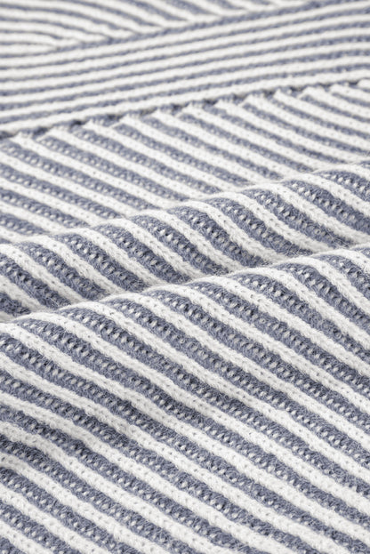 Stripe Ribbed Knit Boat Neck Sweater