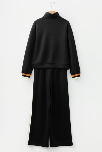 Stripe Patchwork Quarter-Zip Pullover and Pant Set