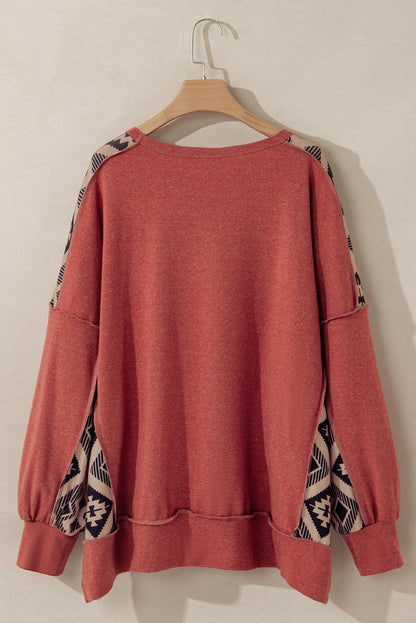 Aztec Drop Shoulder Sweatshirt Plus Size