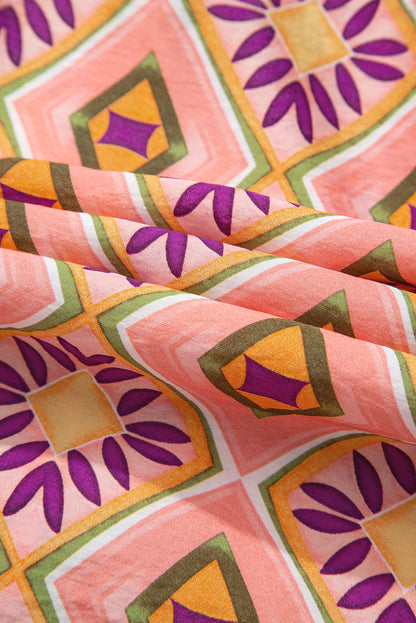 Geometric Floral V-Neck Button-Front Mini Dress