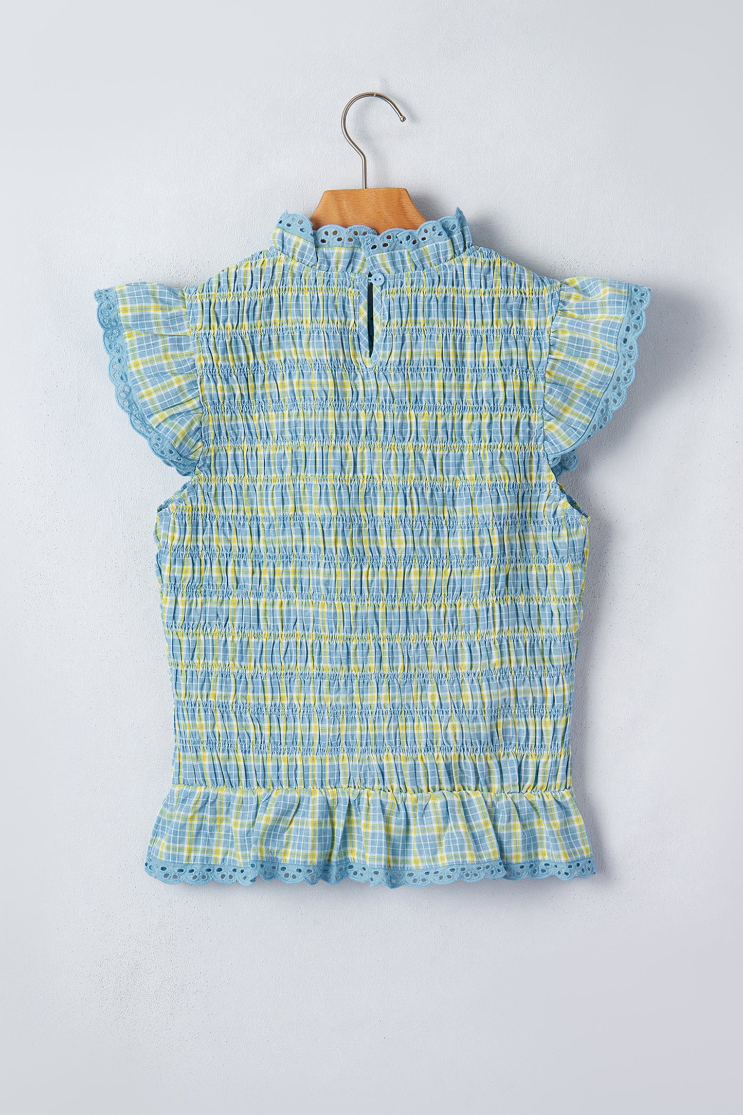 Gingham Smocked Lace Trim Tank Top