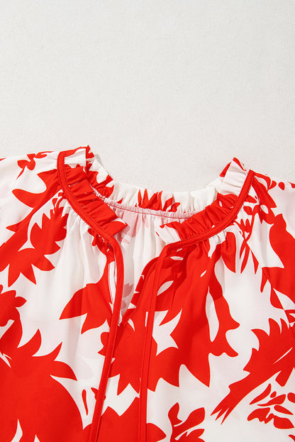 Floral Tiered Ruffle Sleeve V-Neck Blouse