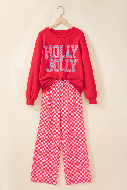 Christmas HOLLY JOLLY Top & Checker Pants Set